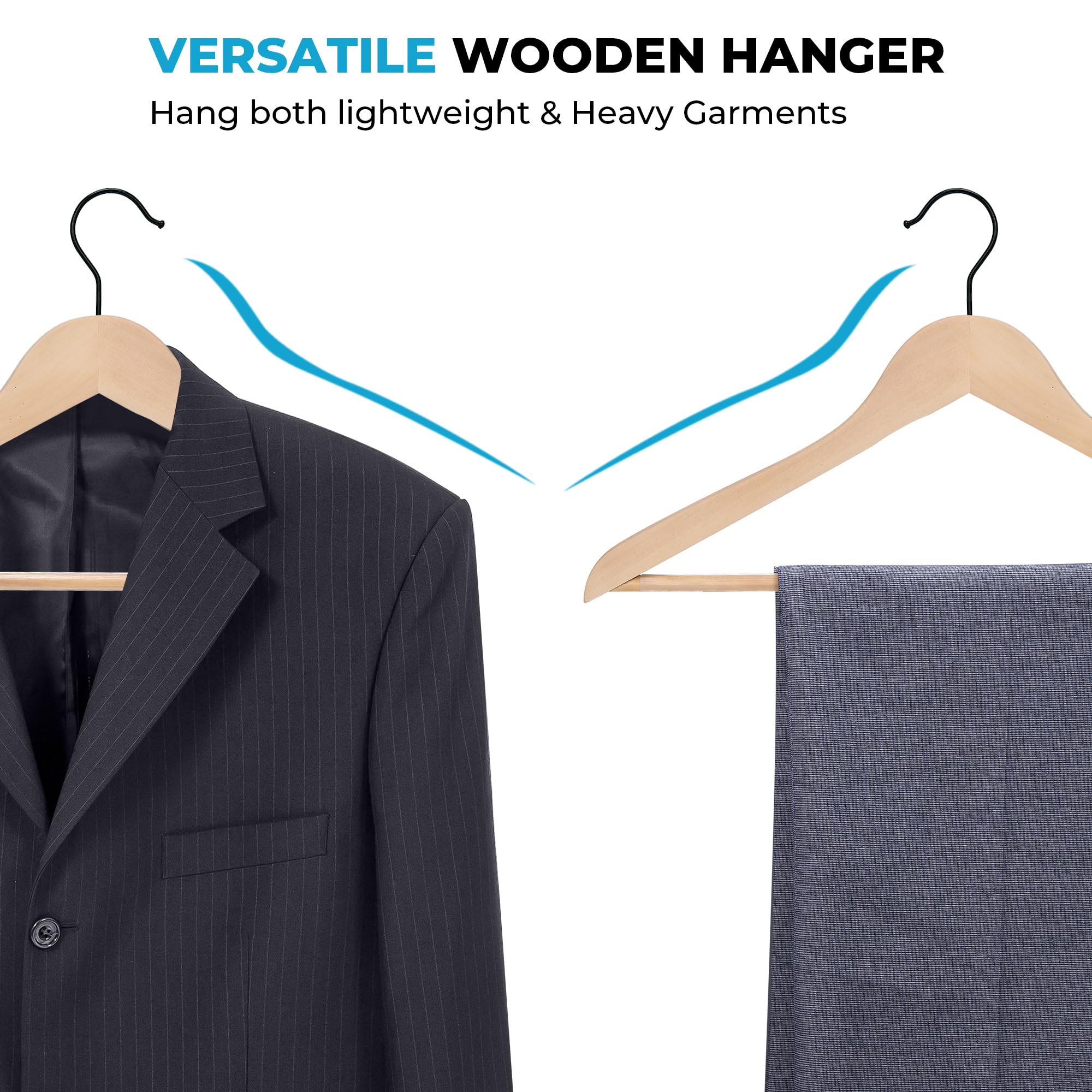 Premium 30-Pack Unfinished Wooden Coat Hangers with Non-Slip Pant Bar - Splinter-Free Smooth Wood Suit Hangers for Closet Organization & Wardrobe Storage - Ideal for Home, Office, and Retail Display