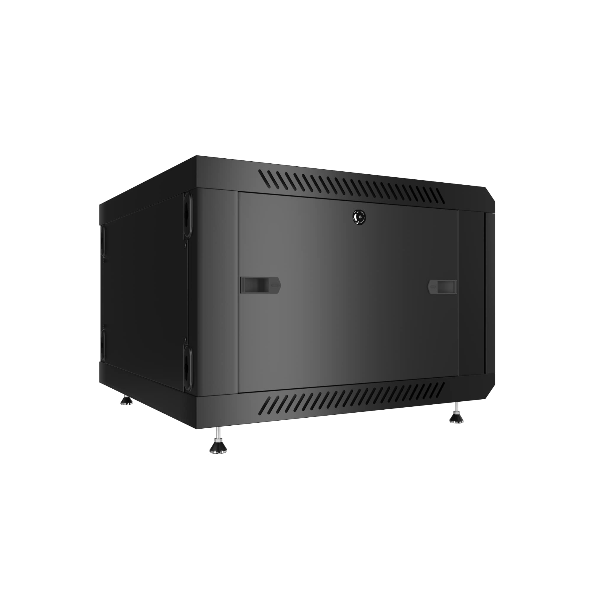 6U Wall Mount Server Rack Cabinet - Secure Locking Network & AV Equipment Enclosure for Electronics, Audio Video & Data Storage - Includes Legs, Power Strip, Shelf & Cooling Fan - 24-Inch Deep Black Rack (Perfect for Home Studios, IT Closets & Commercial AV Installations)