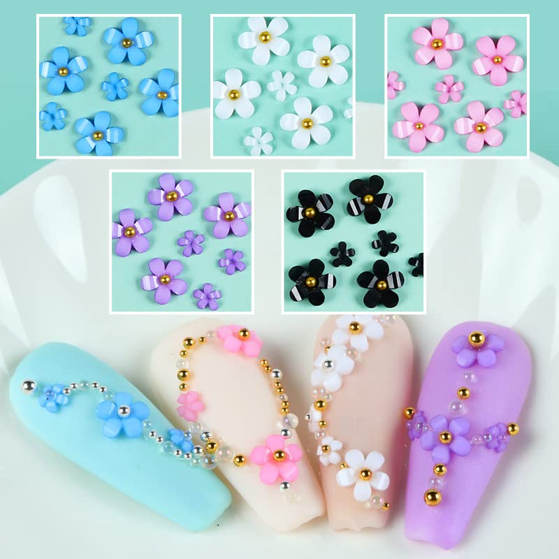 3D Acrylic Flower Nail Charms with Pearl & Golden Caviar Beads - DIY Nail Art Accessories for Manicure, Nail Designs & Decorations - Perfect for Home Salon, Party Nails, Wedding & Special Occasion Nail Art