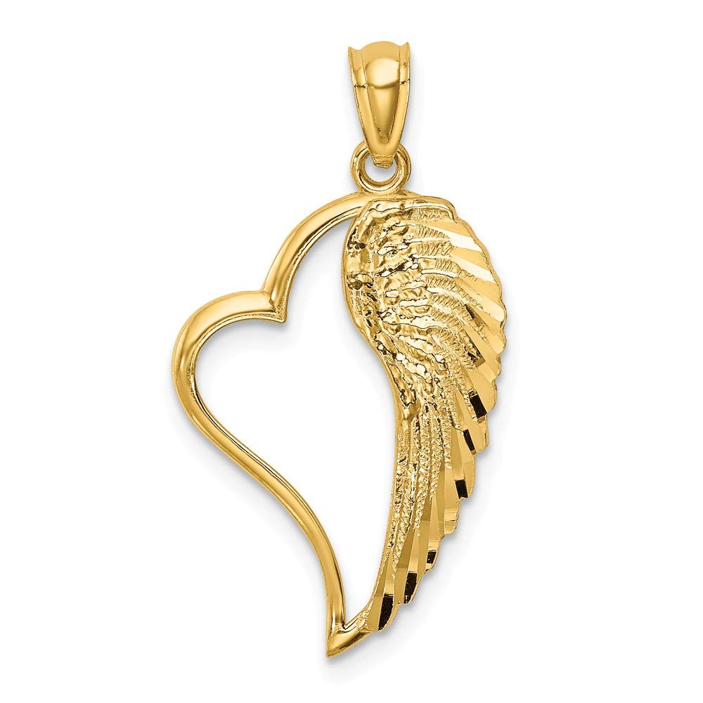 14K Yellow Gold Heart & Wing Pendant Necklace - Dainty Angel Wing Charm Jewelry for Women - Perfect Gift for Valentine's Day, Anniversary & Special Occasions