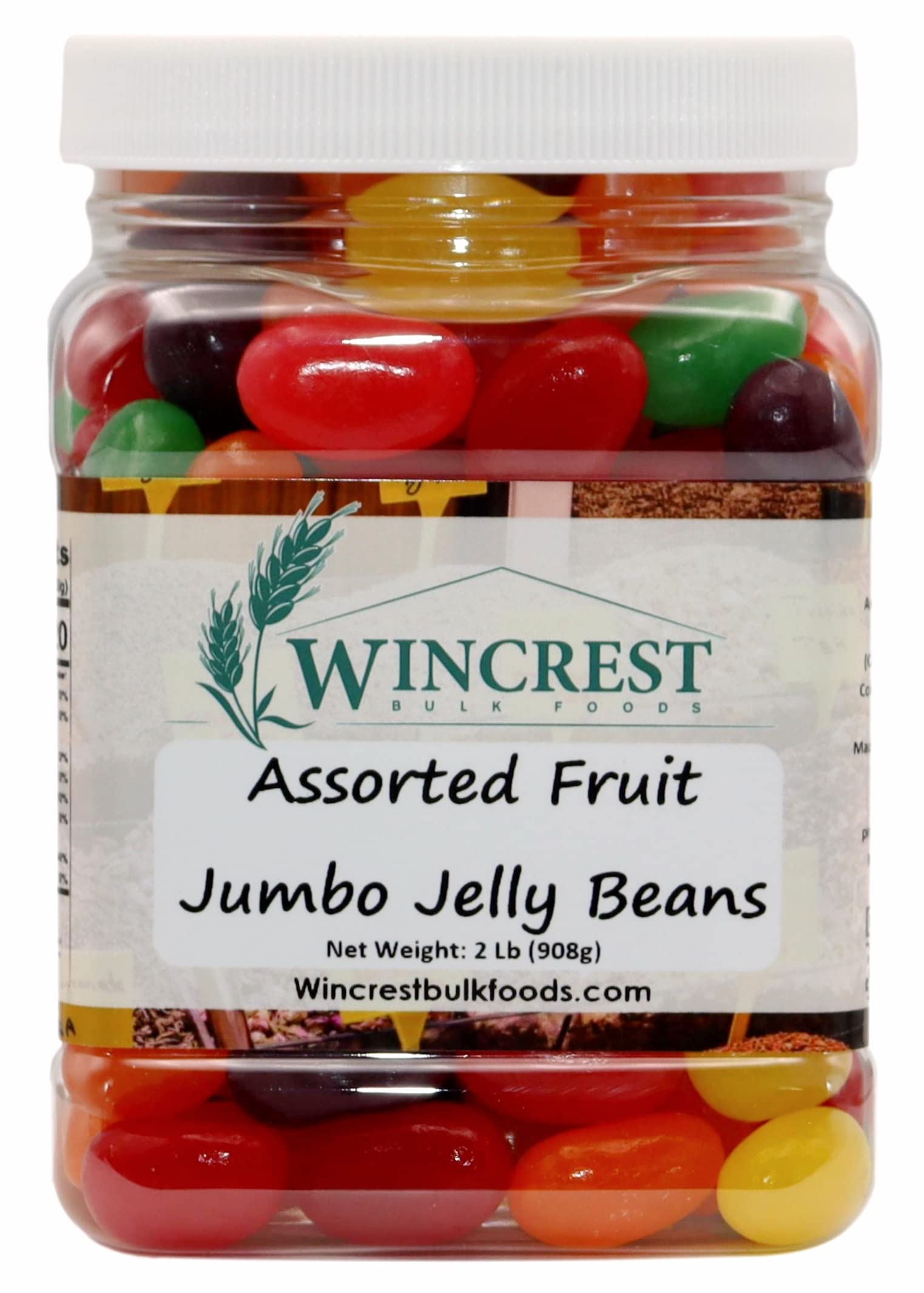 WinCrest Jumbo Jelly Beans - Assorted Fruit Flavored Gummy Candy - 2 Pound Bulk Tub - Perfect for Birthday Parties, Halloween Treats & Office Snacks
