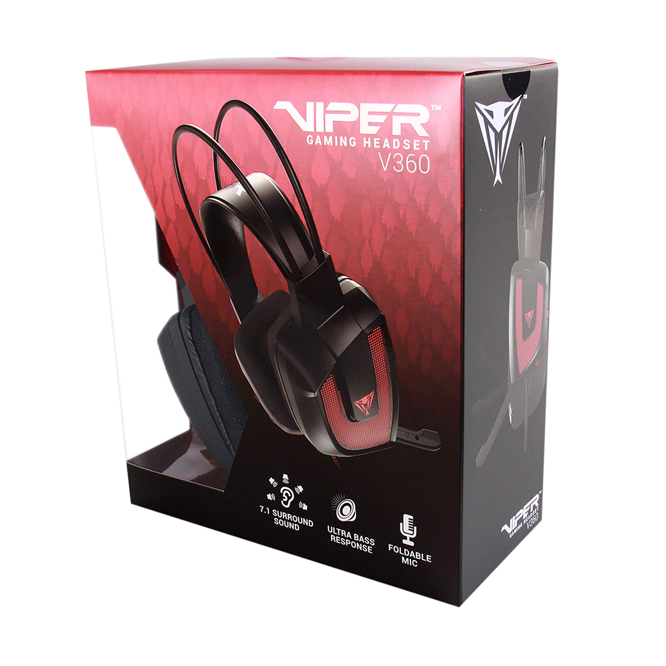 Patriot Viper V360 7.1 Virtual Surround Sound Gaming Headset with Noise Cancelling Mic - RGB Lighting - Comfortable Memory Foam Earpads - for PC, PS4, PS5, Xbox (PV3607UMLK) - Perfect for FPS, MOBA & Streaming