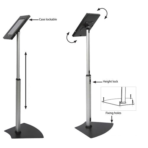 Adjustable iPad Floor Stand Kiosk with Lockable Rotating & Tilting Sign Frame - Perfect for Retail Stores, Exhibitions & Trade Shows