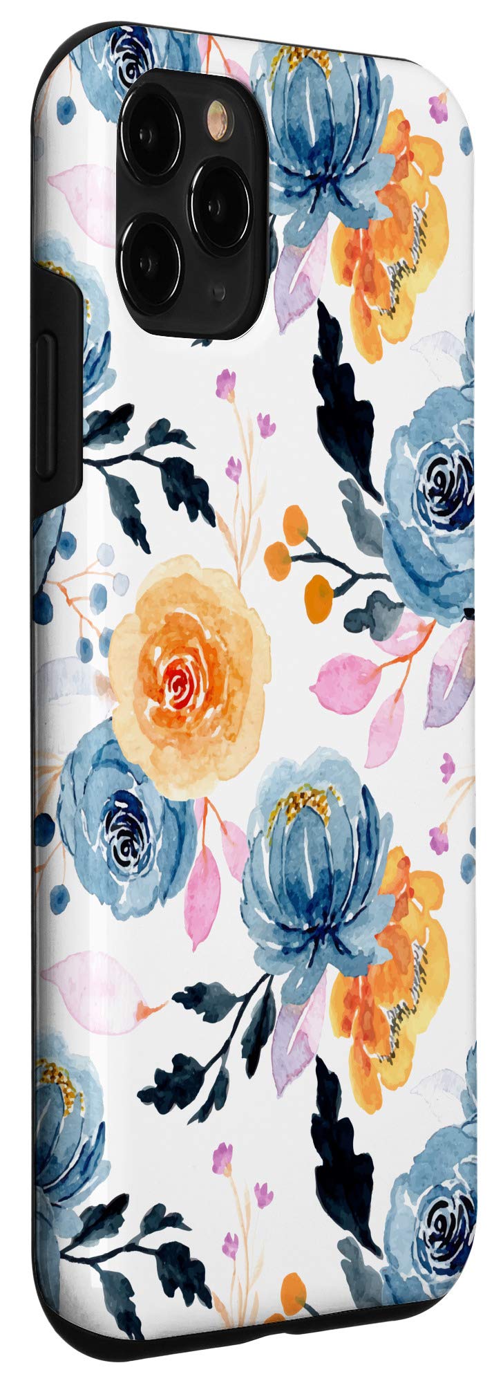 iPhone 11 Pro Case - Navy Blue & Marigold Orange Floral Watercolor Design | Slim Protective Phone Cover for Women & Men | Perfect for Everyday Use, Travel & Gift Giving