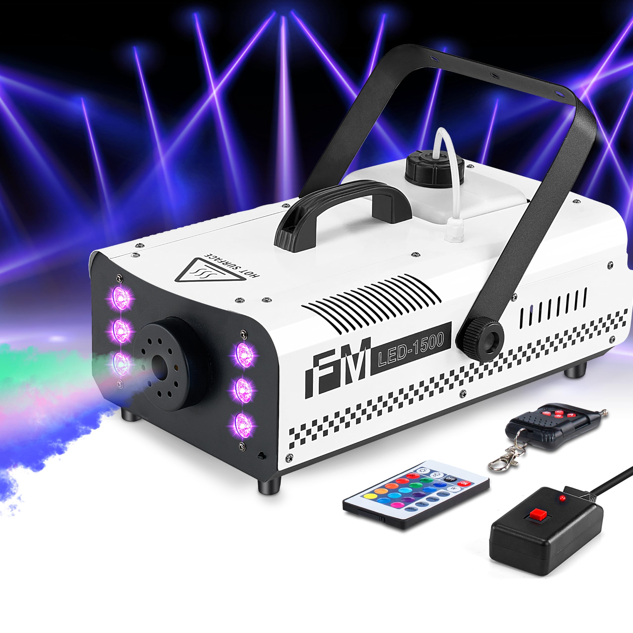 Vangoa 1500W Professional Fog Machine with 6 Colorful LED Lights, 25000CFM Smoke Generator - Wireless Remote & Wired Receiver for Halloween Parties, Wedding Stage Effects, DJ Shows, and Home Disco Events