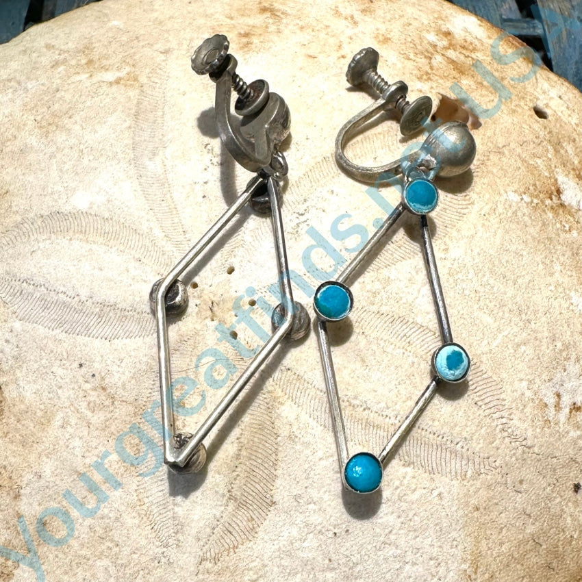 Vintage Mexican Sterling Silver & Alpaca Turquoise Diamond Earrings - Handmade Boho Jewelry for Women - Perfect for Parties, Weddings & Special Occasions