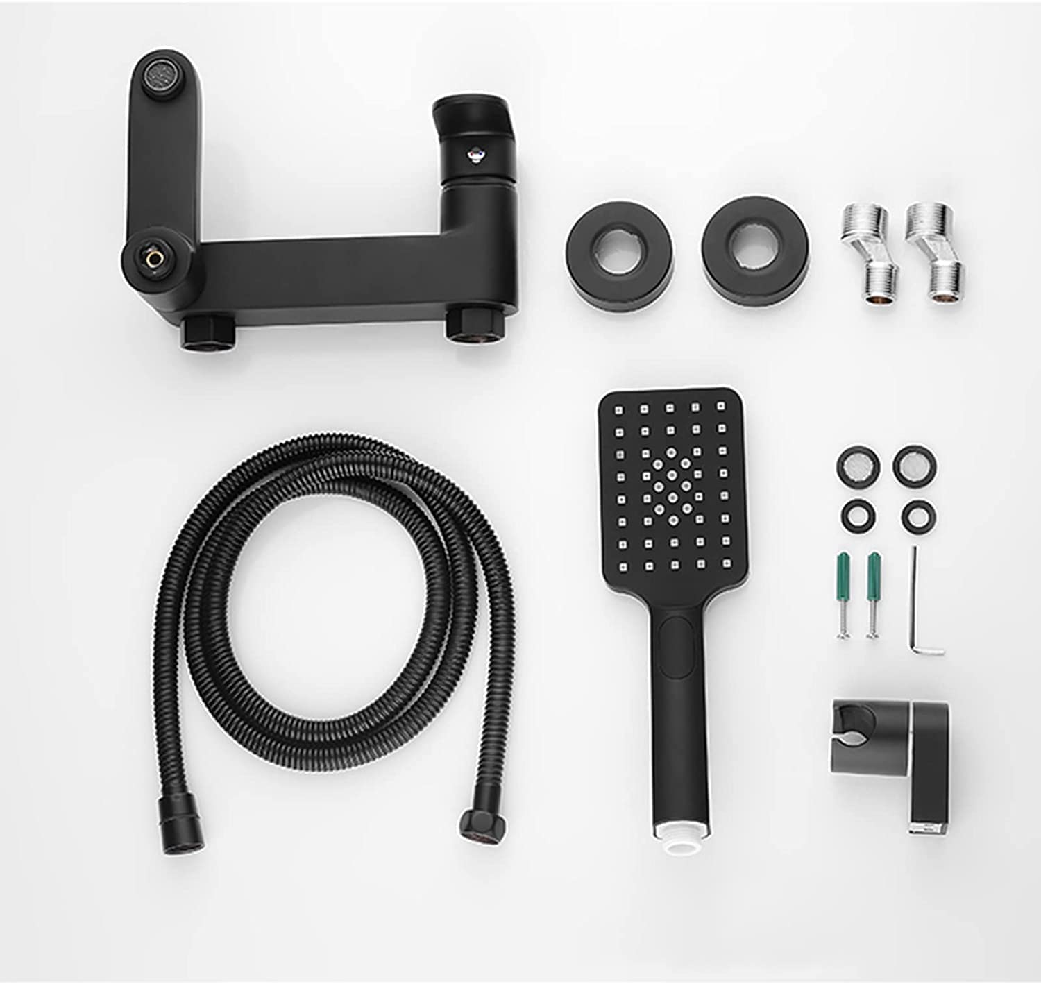 Premium Black Brass Bathroom Shower Faucet Set with Swivel Spout & Handheld Showerhead - Wall Mounted Hot/Cold Bathtub Mixer Tap for Modern Bathroom & Spa Experience