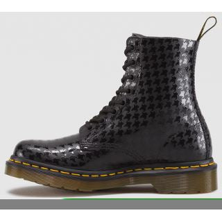 Pina Black+ Black Hi Shine Houndstooth Print Soft Knee High Boots for Women - Stylish Winter Fashion & Party Wear