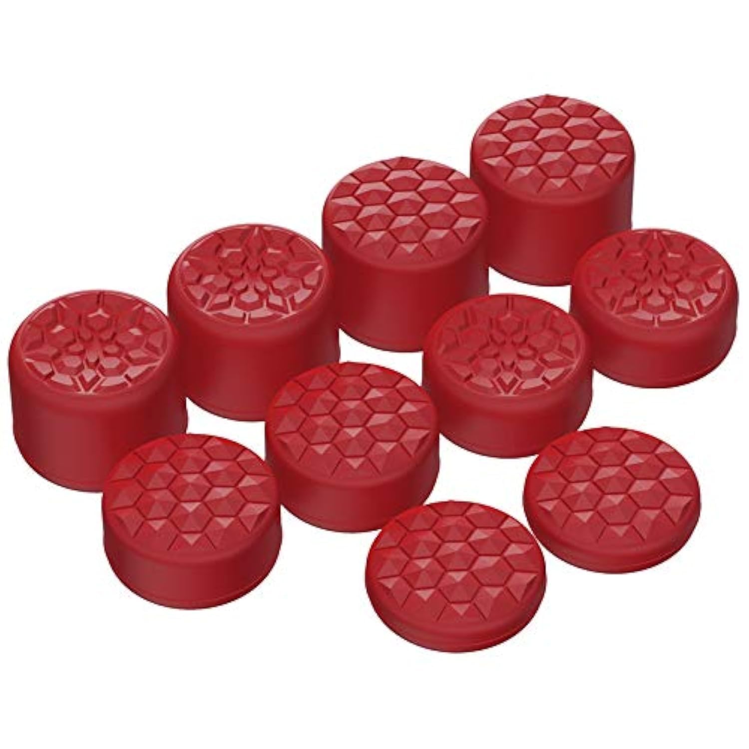 PlayVital Passion Red Ergonomic Thumb Grips for PS5, PS4, Xbox Series X/S, Xbox One, Switch Pro Controller - 3 Height Adjustable Convex & Concave Caps with Diamond Texture & Bomb Design - Perfect for Gaming, FPS, Racing & Long Sessions