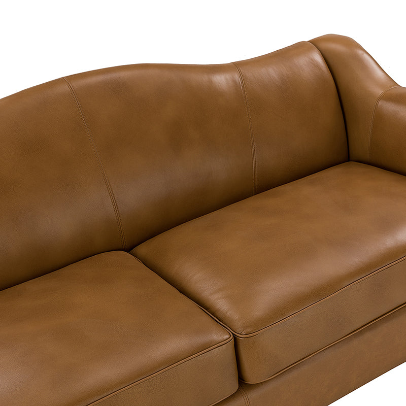 Hugo Traditional Style Curved Genuine Leather Sofa - Elegant Living Room Furniture for Home, Office & Lounge Decor