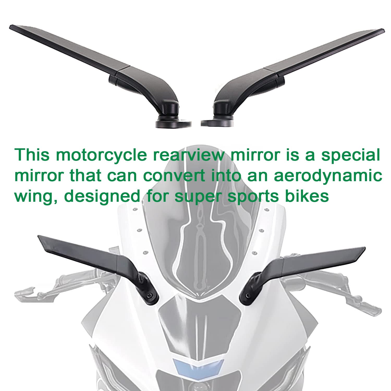 1 Pair Adjustable Rotating Motorcycle Side Mirrors - Wide Viewing Angle Wing Rearview Mirrors for Kawasaki Ninja 300/400/650/ZX6R & Honda CBR1000RR - Enhanced Safety for Street & Highway Riding