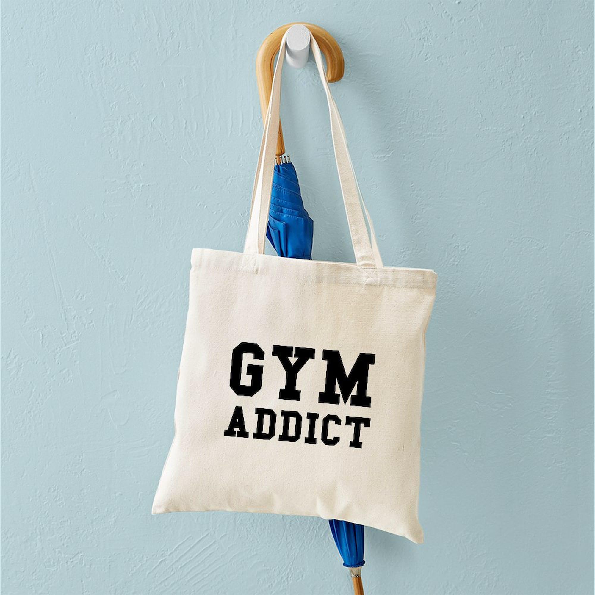 GYM ADDICT Tote Bag - Natural Canvas Reusable Shopping Bag for Gym, Work & Groceries | Durable Eco-Friendly Tote with Large Capacity | Perfect for Fitness Enthusiasts & Daily Use