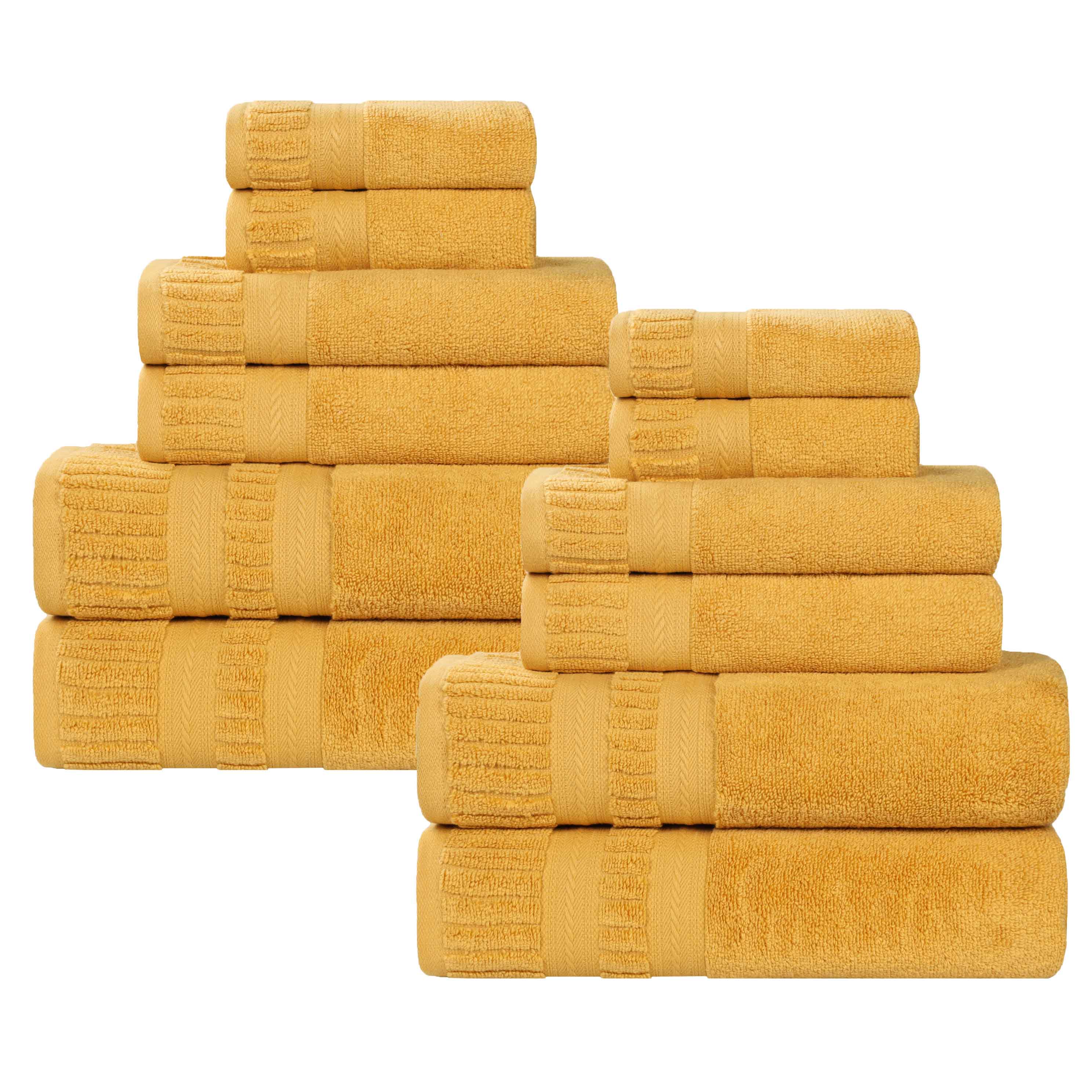Venice Zero Twist Cotton Medium Weight Absorbent 12-Piece Bath Towel Set - Soft & Quick-Drying for Spa, Gym, and Luxury Home Use