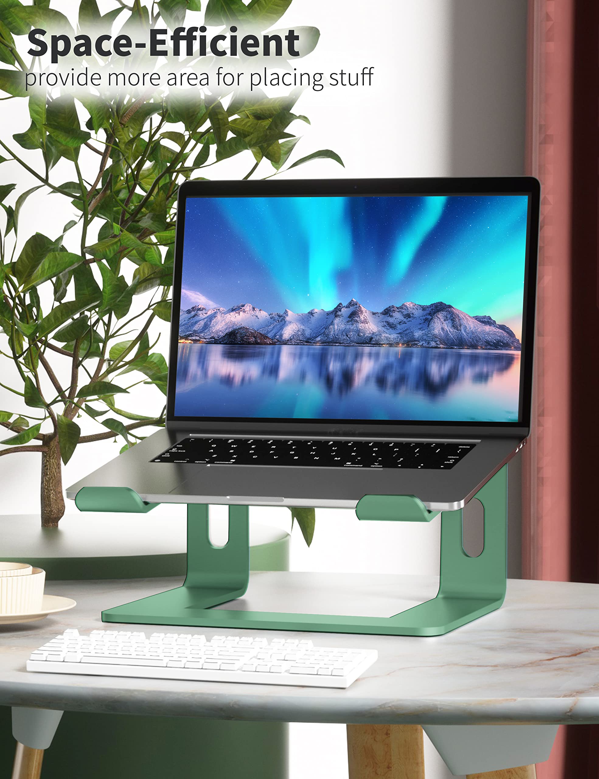 SOUNDANCE Aluminum Laptop Stand for 10-15.6 Inch Notebooks - Ergonomic Computer Riser with Adjustable Height, Portable Desk Organizer for MacBook, Dell, HP (Green) - Perfect for Home Office, Gaming & Workspace Setup