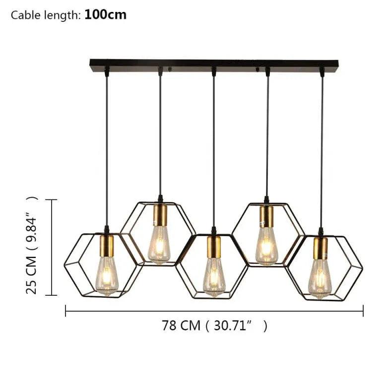 Hexagonal Black Industrial Pendant Light with 3 Lights - Modern Farmhouse Ceiling Fixture for Kitchen, Dining Room, or Living Room