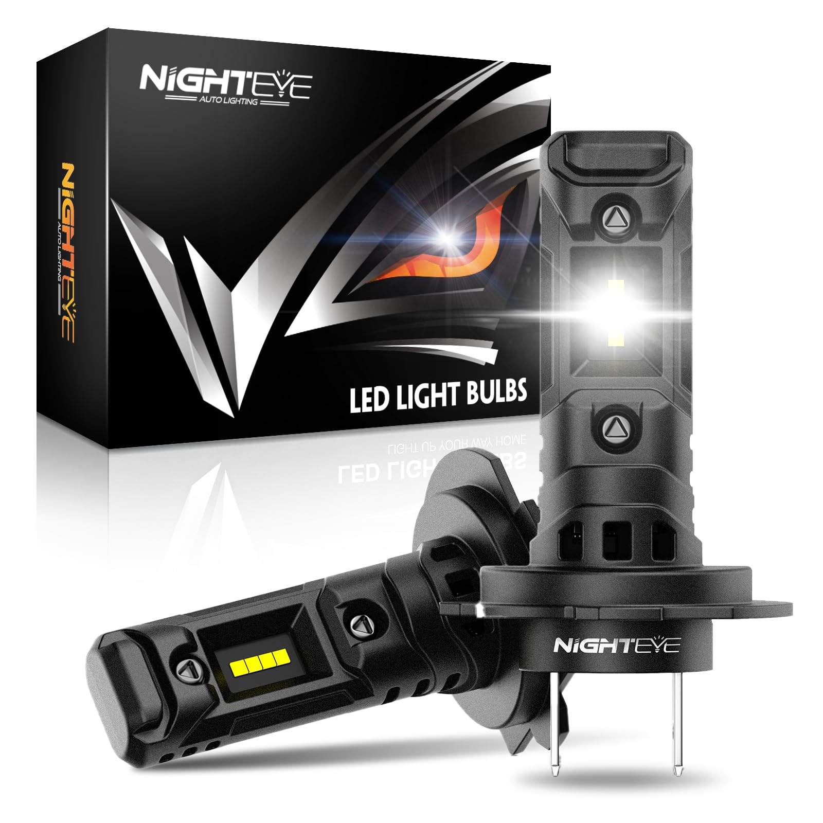 NIGHTEYE H7 LED Fog Lights - 1:1 Mini Size H7 Bulb 400% Brighter 6500K Cool White - Plug and Play IP68 Waterproof - Pack of 2 - Perfect for Off-Roading, Night Driving & Foggy Conditions