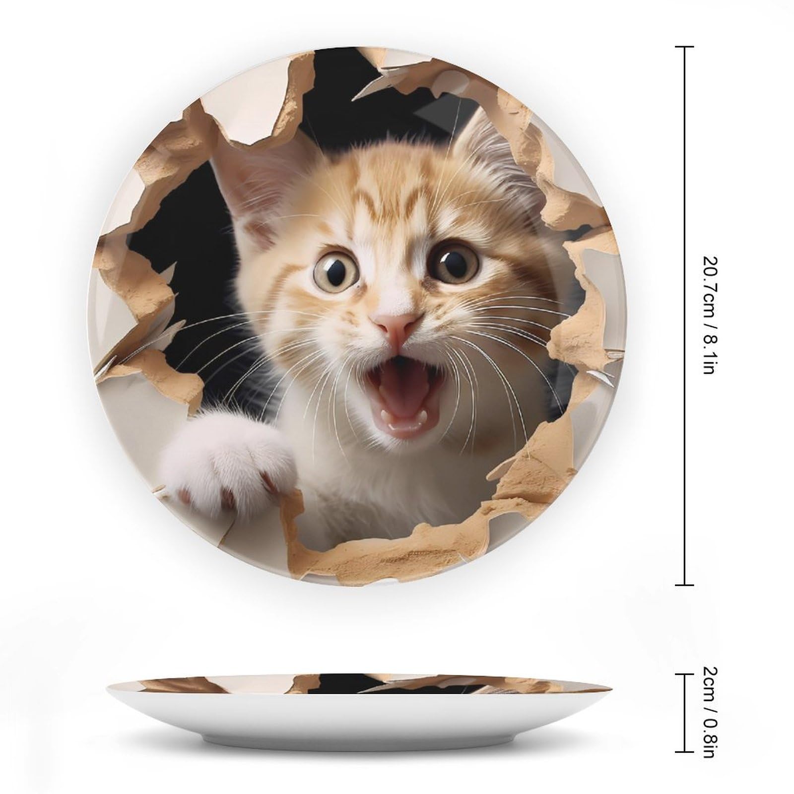 Cat in The Hole Ceramic Decorative Plates - Elegant Display Ornaments & Dinner Plates with Stand for Kitchen & Home Decor - Perfect for Dining, Gift Giving, and Wall Display