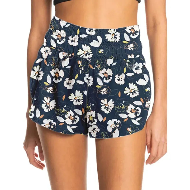 Roxy Move Free Azul Floreado Women's Shorts - Lightweight Workout & Yoga Shorts for Running, Gym, and Active Wear