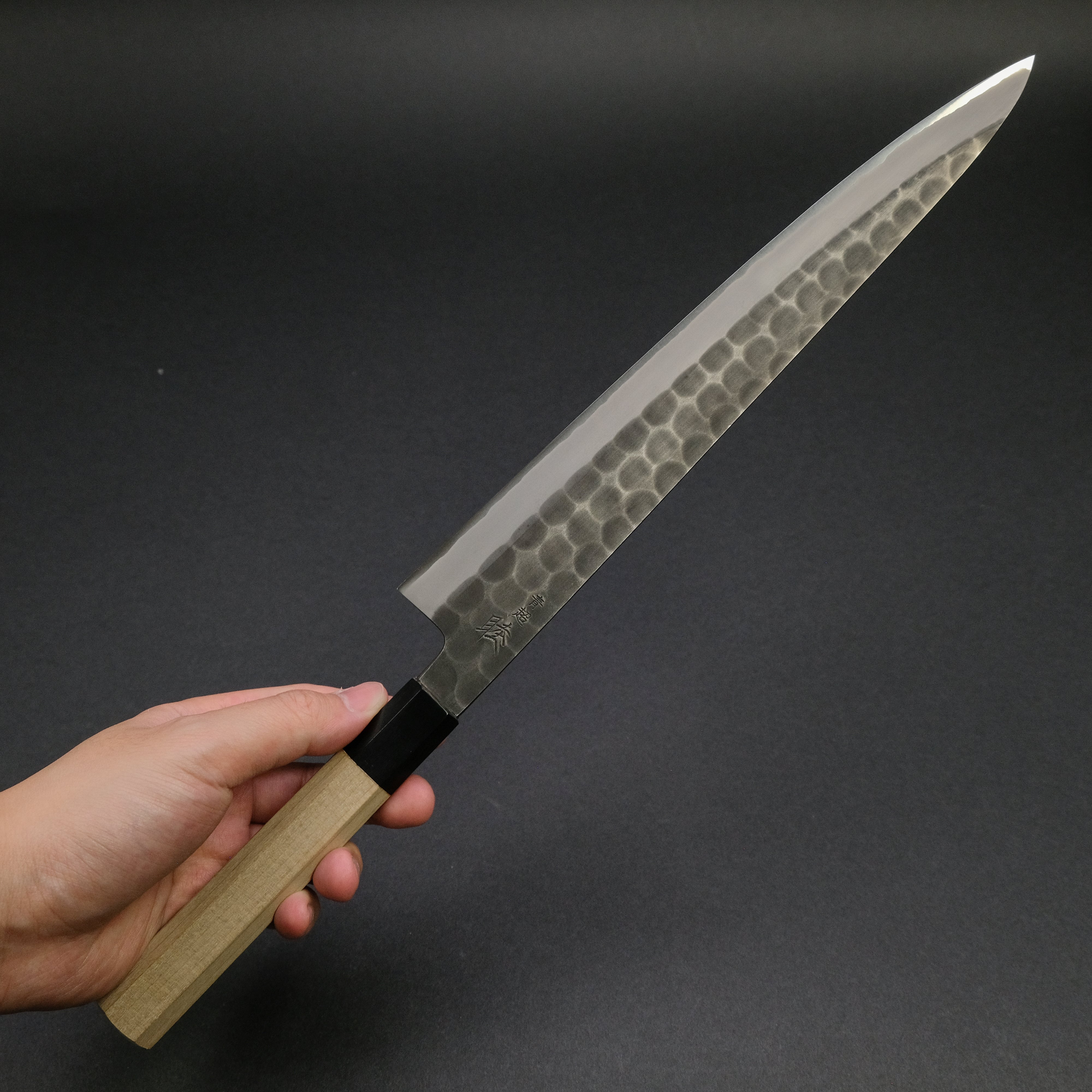 Premium Mutsumi Blue Super Kurouchi Tsuchime Sujihiki 270mm Japanese Chef Knife with Ho Wood Handle - Perfect for Slicing Sashimi, Meat & Sushi Preparation