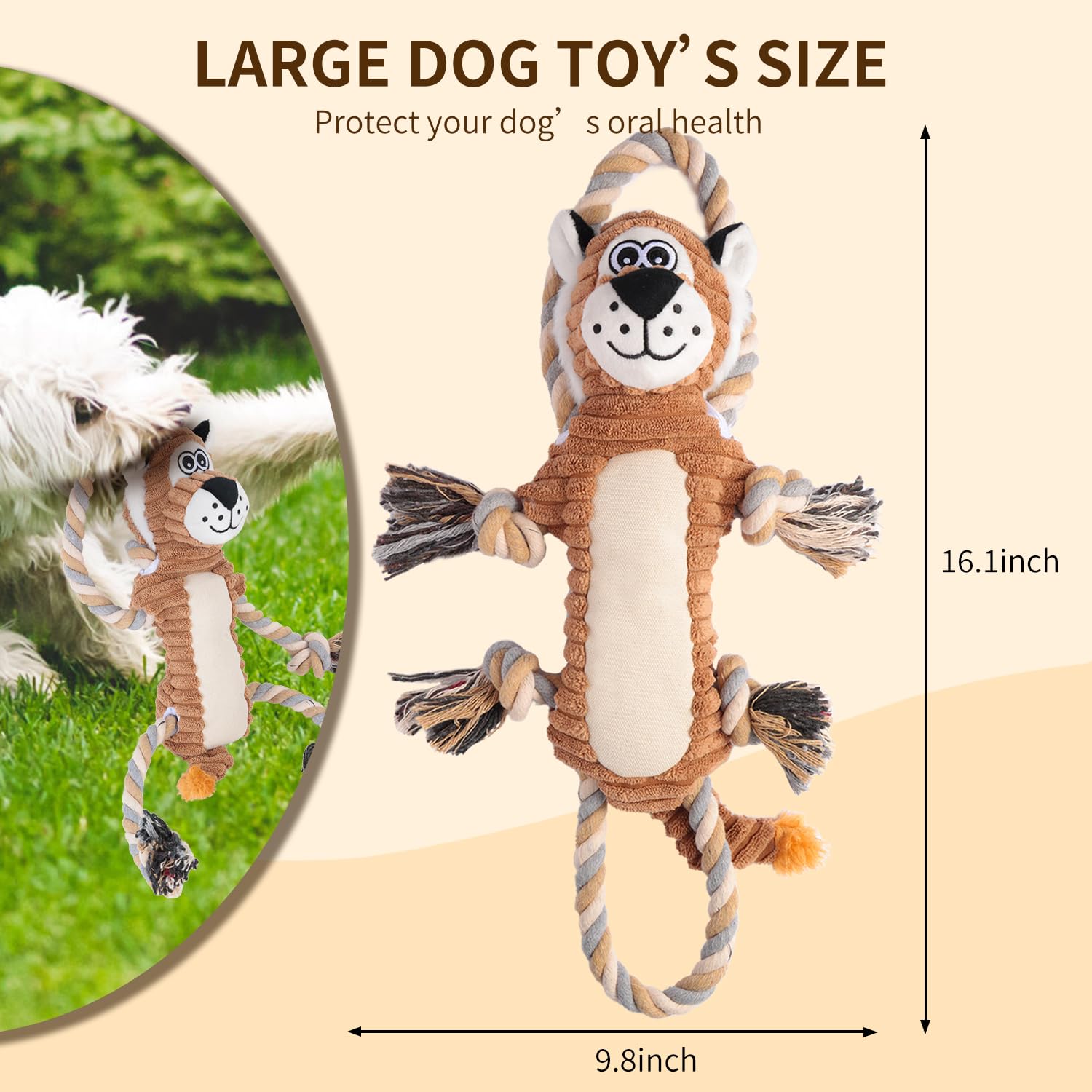 Durable Squeaky Dog Chew Toys with Rope - Interactive Lion Shape Puppy Toy for Small, Medium & Large Dogs | Perfect for Playtime, Training & Teeth Cleaning