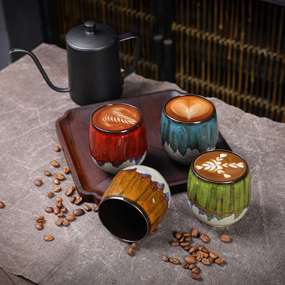 Premium Ceramic Espresso Cups Set of 2 (3oz) - Brown Handcrafted Coffee & Tea Tasting Cups for Espresso, Cappuccino, Latte - Ideal for Home, Office & Cafe Use