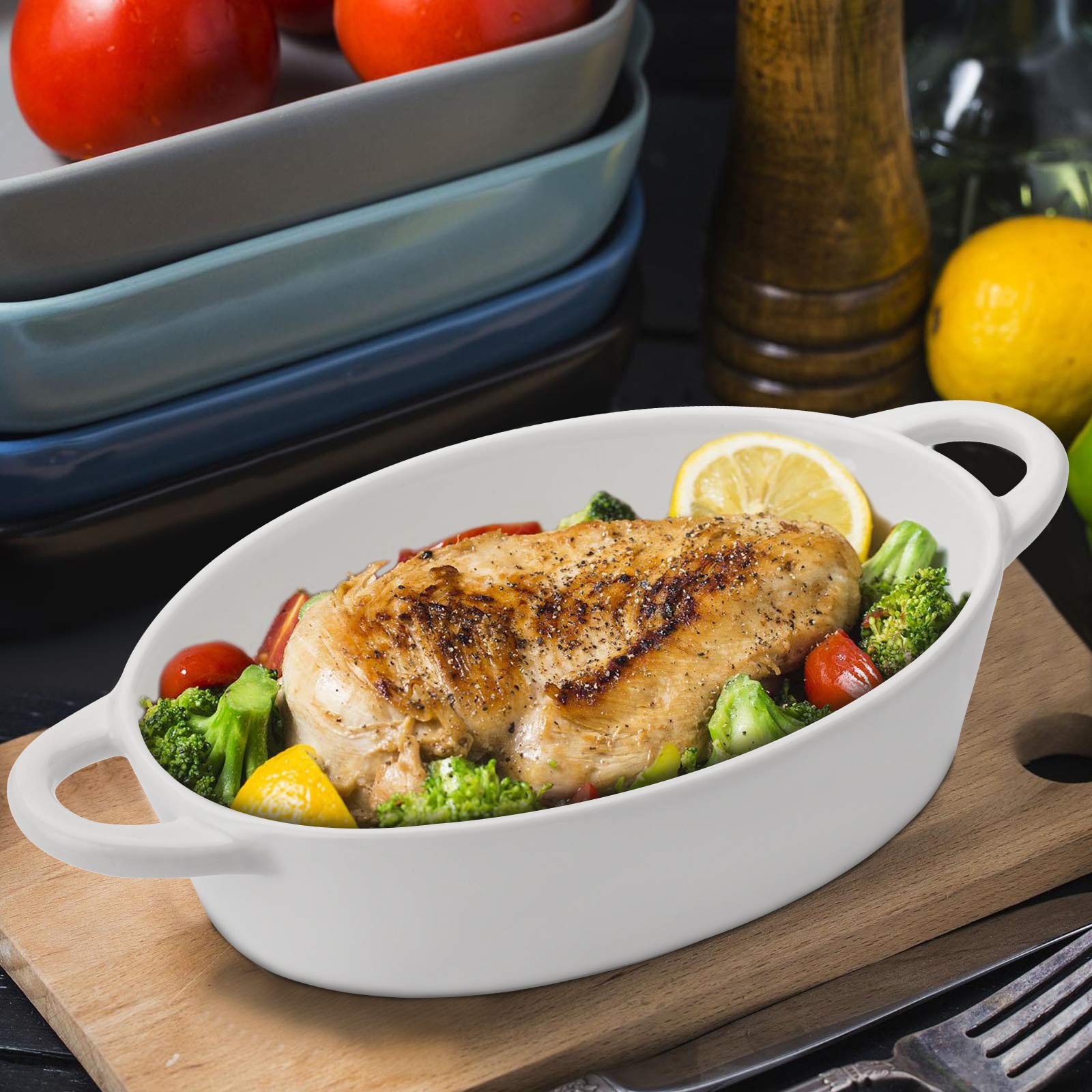 Foraineam 4-Pack 20oz Porcelain Ramekins with Double Handles - Oval Baking Dishes for Creme Brulee, Souffle, Custard & Desserts - Perfect for Home Baking, Restaurant Use & Gift Giving