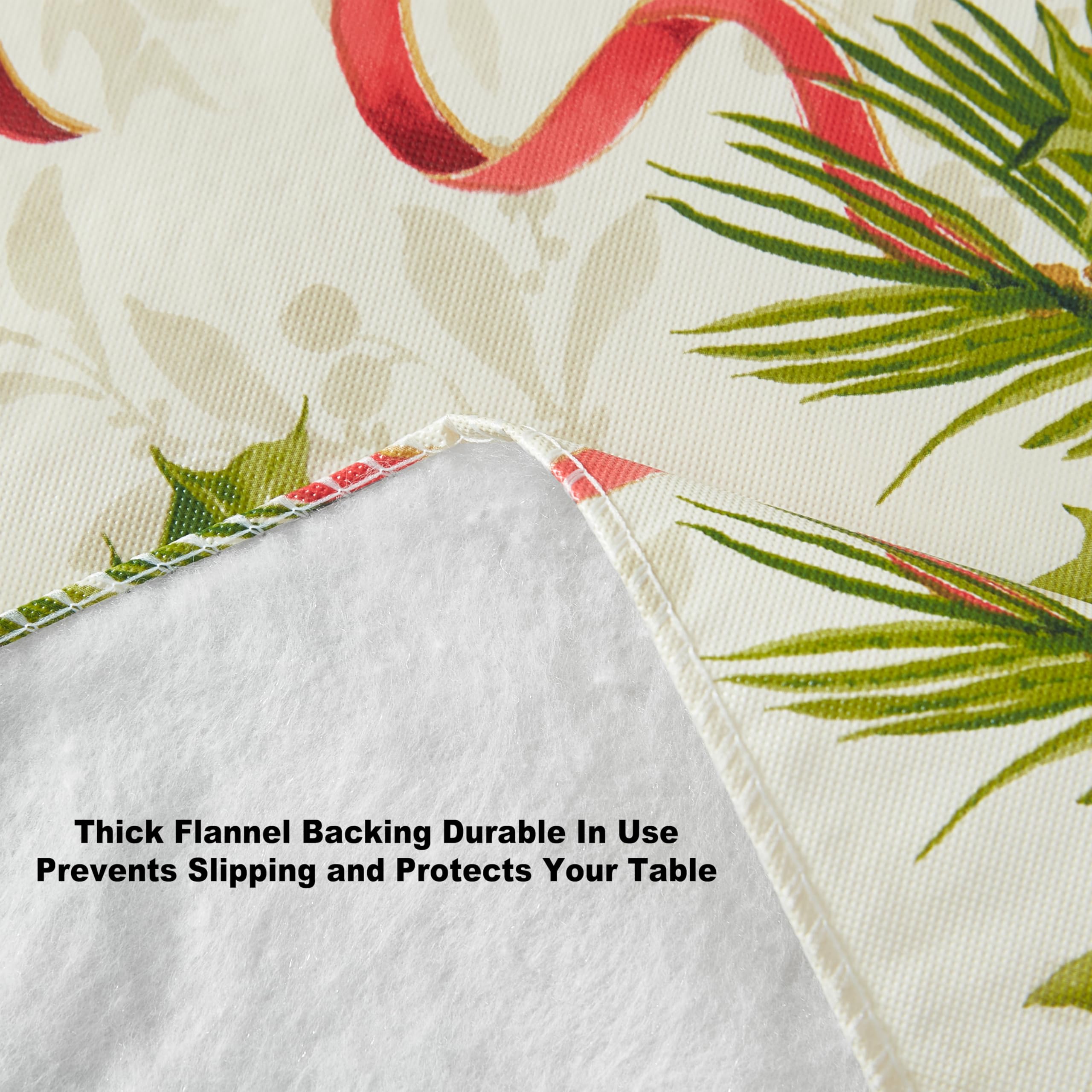 Newbridge Christmas Holly Traditions Vinyl Tablecloth with Flannel Backing - Red Holly Berry & Ribbons Holiday Table Cover - 52