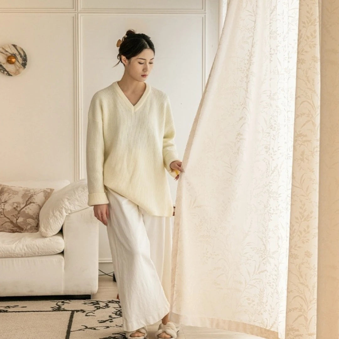 Miriam Delicate Botanical Semi-Sheer Custom Curtains for Living Room & Bedroom - Floral Sheer Window Drapes with Nature-Inspired Design for Home Decor