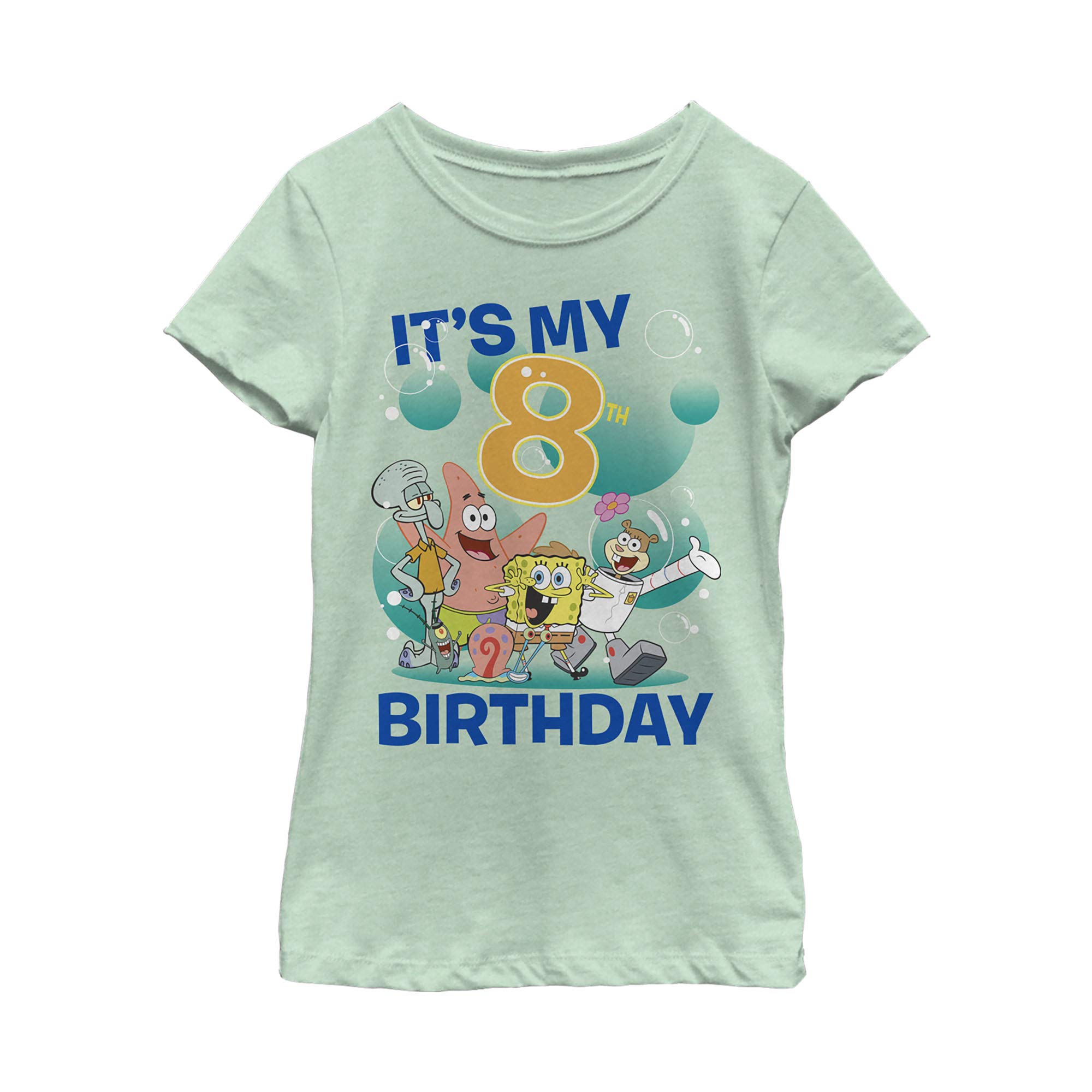 SpongeBob SquarePants 8th Birthday Girls Short Sleeve T-Shirt - Cute Cartoon Graphic Tee for Kids Birthday Party & Casual Wear