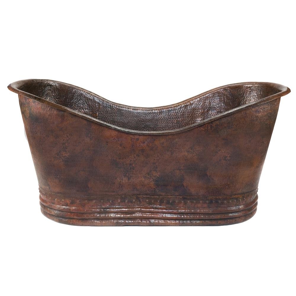 Premium 67-Inch Hammered Copper Double Slipper Bathtub (BTD67DB) - Luxurious Freestanding Soaking Tub for Spa-Like Bathroom Retreat