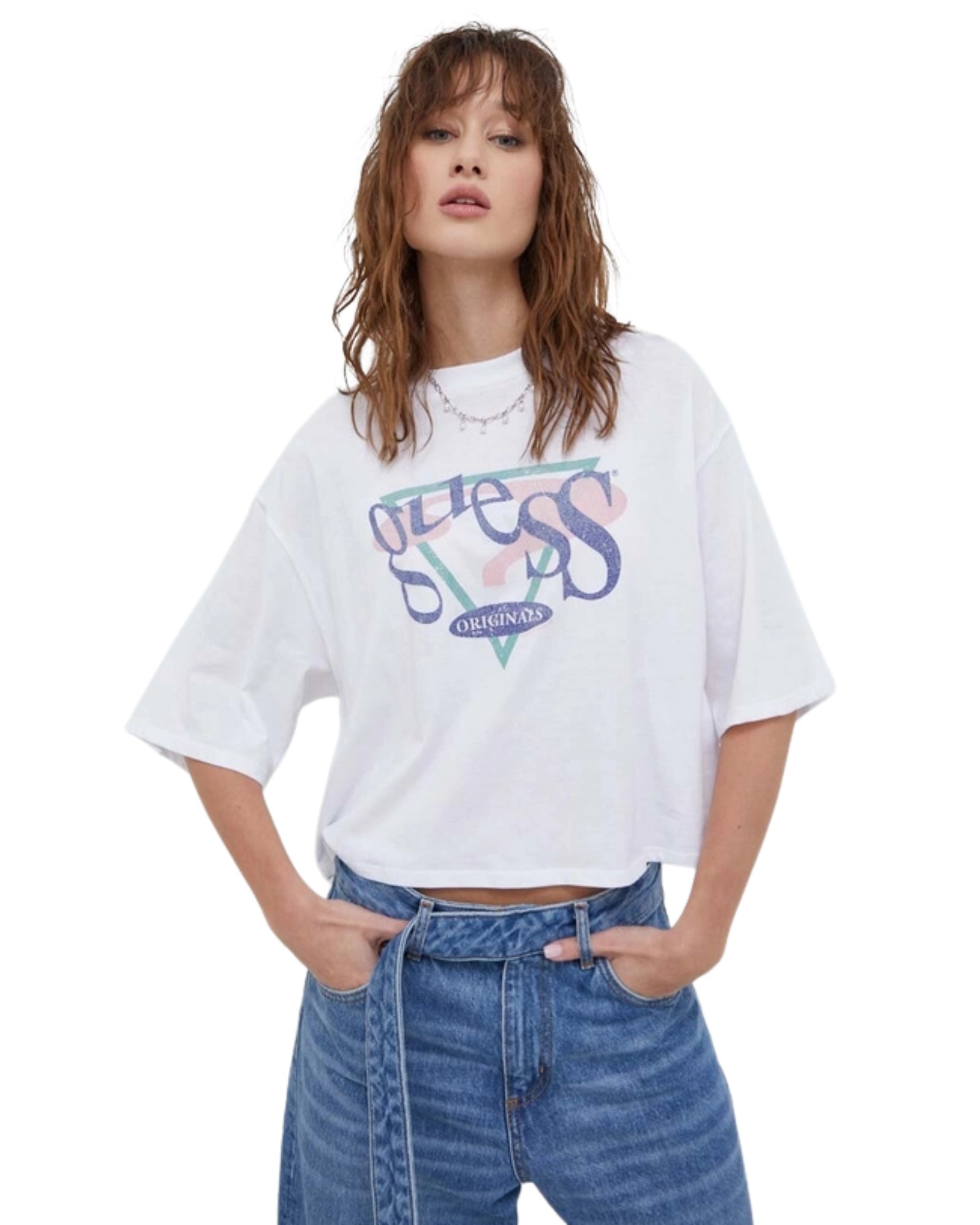 GUESS Originals Vintage Triangle Boxy Tee - Retro Graphic T-Shirt for Men & Women | Casual Streetwear & 90s Fashion | Perfect for Everyday Wear, Outings & Vintage Style Outfits