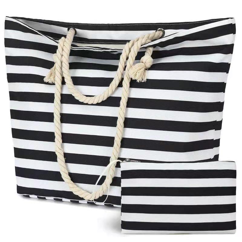 Large Waterproof Beach Tote Bag with Zipper - Sandproof Swim Bag for Pool, Gym & Travel - Includes Wet Pocket & Small Purse - Perfect for Beach Days, Swimming, Vacation & Daily Use