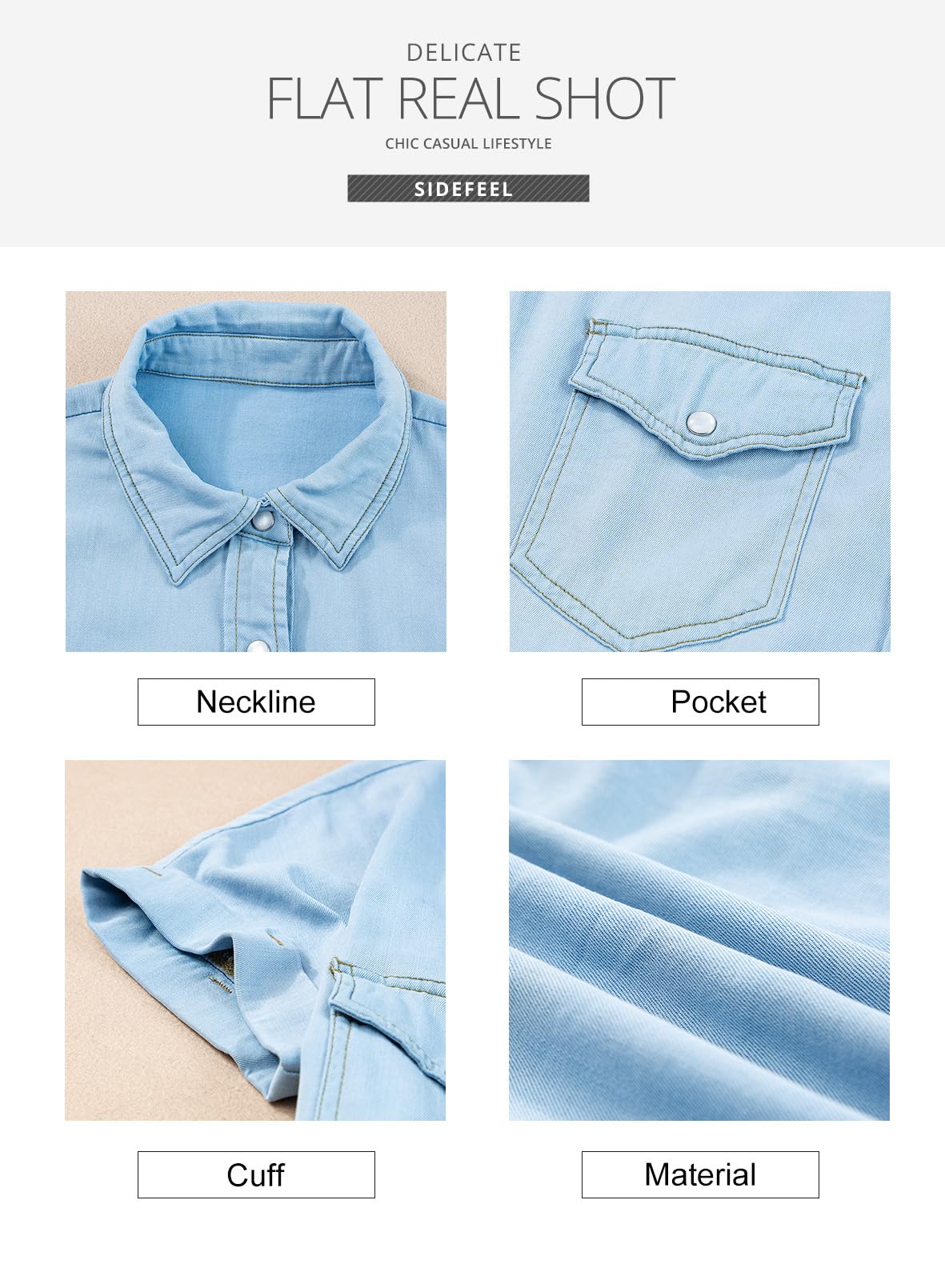 Sidefeel Women's 2024 Fashion Denim Dress with Frayed Hem, Button Front & Pockets - Short Sleeve Casual Jean Dress for Summer Outfits, Streetwear & Boho Style