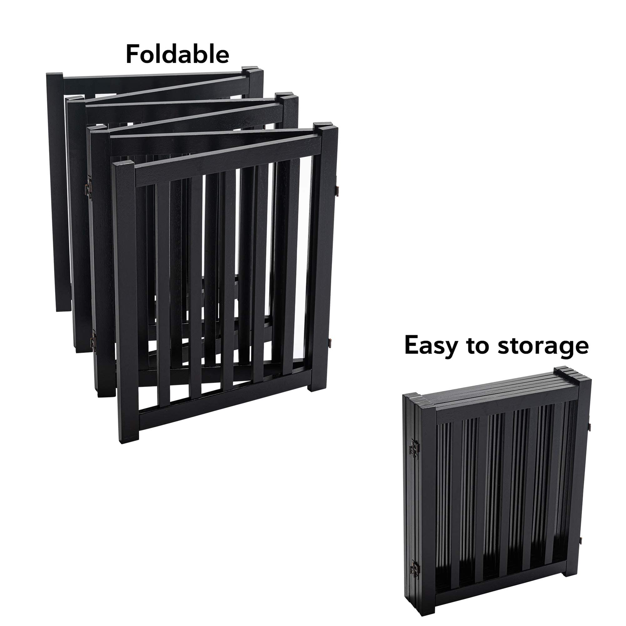 LZRS 6-Panel Extra-Wide Freestanding Wooden Dog Gate – 24” High Foldable Pet Safety Barrier for Doorways, Hallways & Stairs | Durable Design for Small to Medium Dogs | Black | Perfect for Home, Kitchen & Staircase Safety