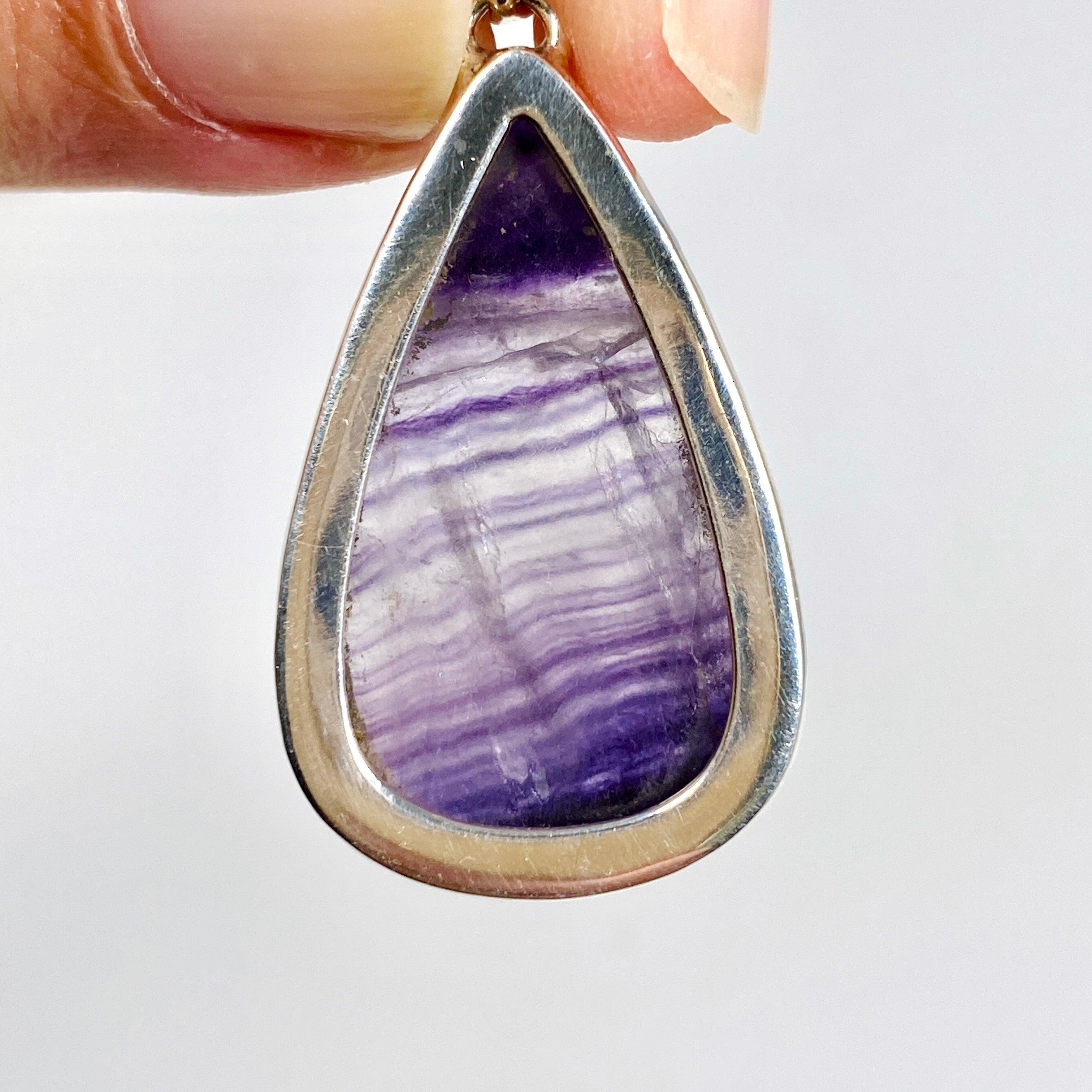 Natural Purple Banded Fluorite Teardrop Pendant Necklace KPGJ3550 - Elegant Healing Crystal Jewelry for Meditation & Spiritual Gifts