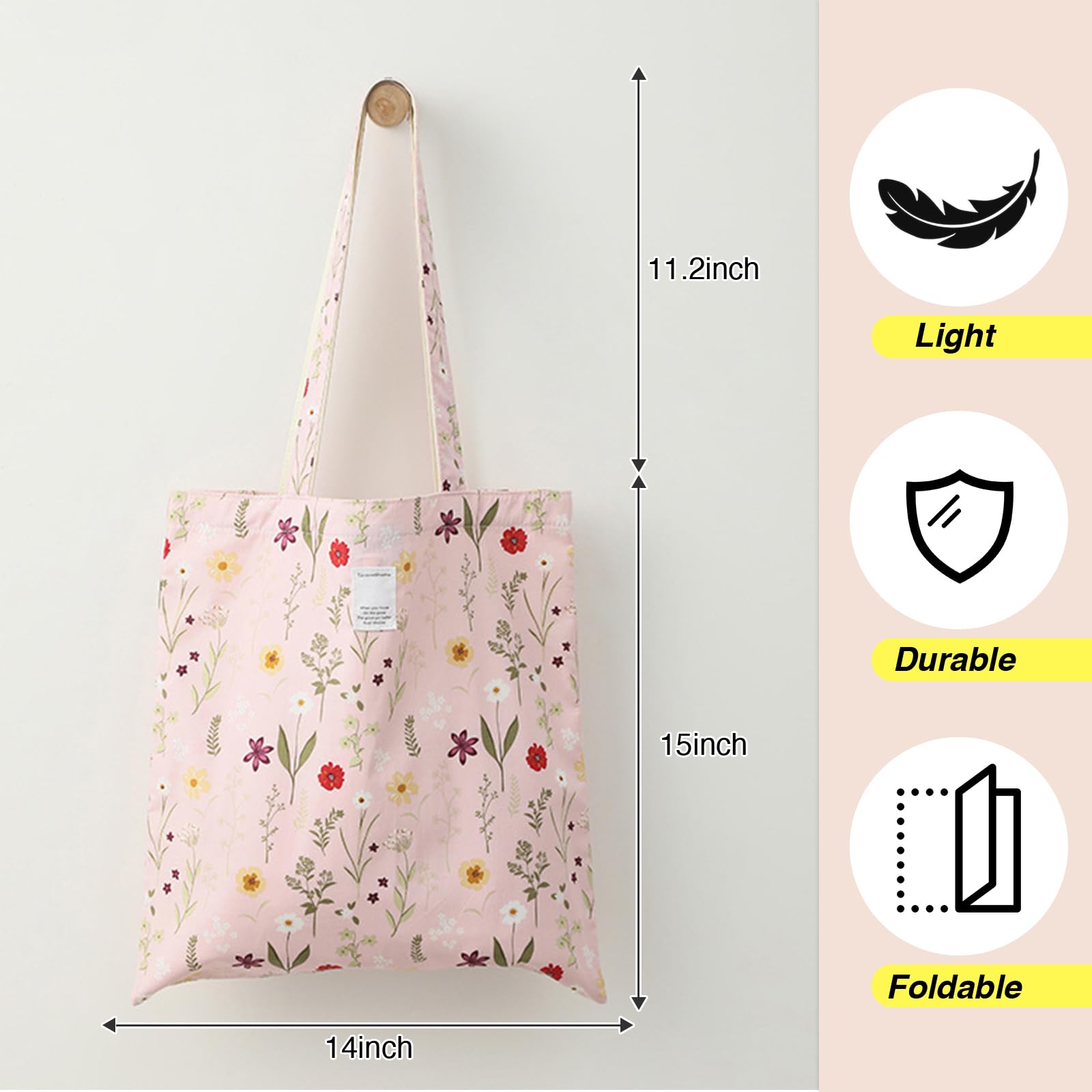 Floral Canvas Tote Bag for Women - Durable Cotton Shoulder Handbag - Perfect for Shopping, Beach & Everyday Use