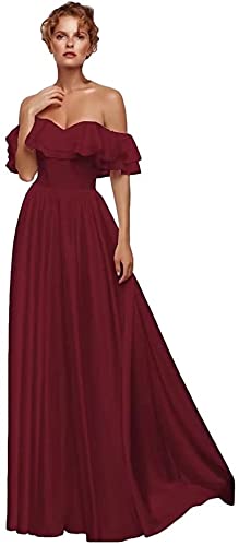 Elegant Off Shoulder Ruffle Prom Dress with Pockets - A-Line Satin Evening Gown with Pleats for Women | Formal Party, Homecoming, Wedding Guest Dress 2023