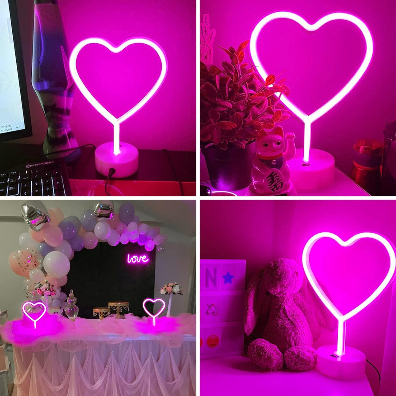 BHCLIGHT Pink Heart Neon Sign - LED Neon Light with Battery or USB Power, Valentine's Day Lamp for Room, Dorm, Wedding, Anniversary, Bedroom & Classroom Decor - Perfect for Romantic Nights, Parties & Home Decoration