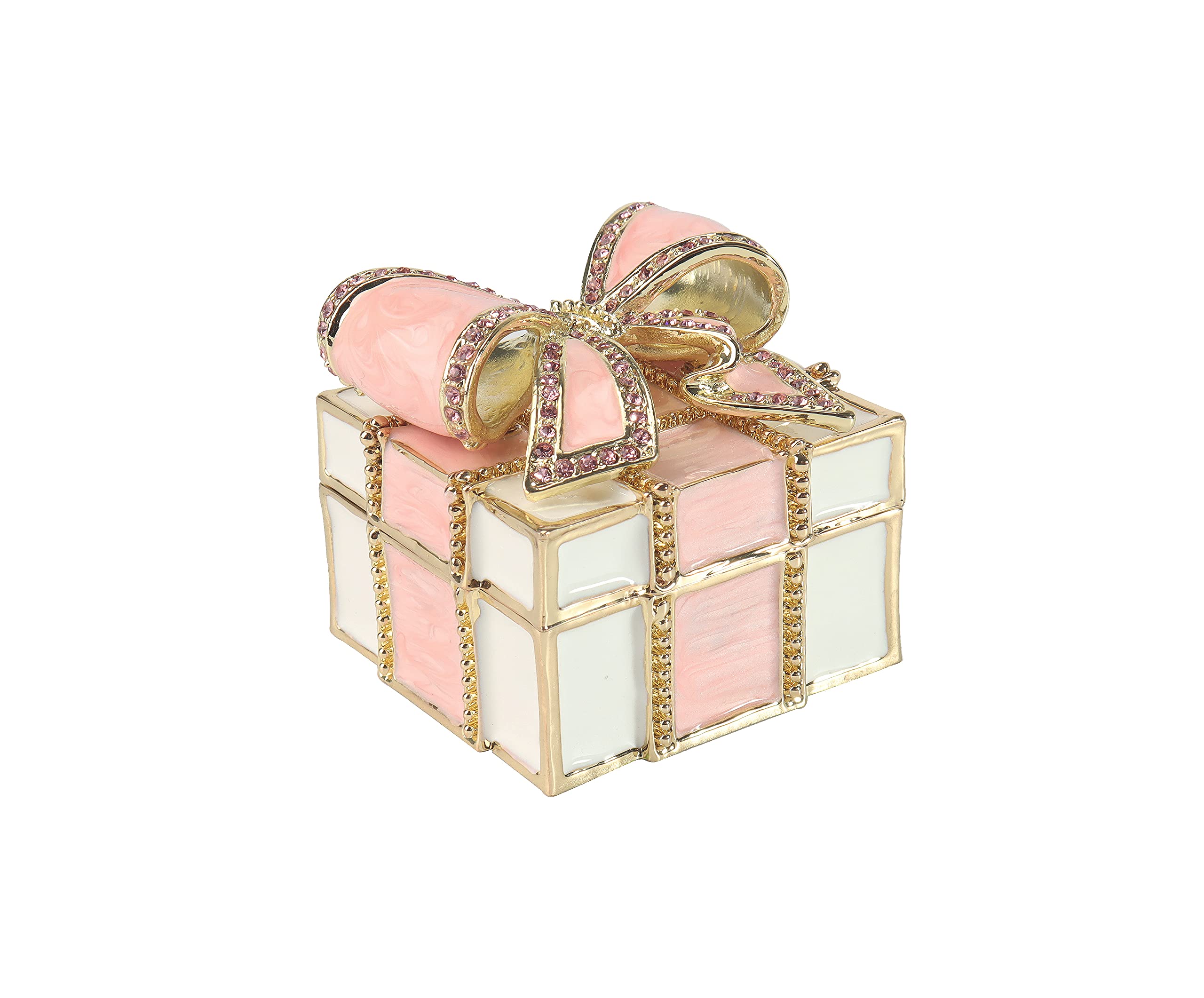Mini Enamel Rhinestone Bow Jewelry Box - Hinged Trinket Storage Case for Rings, Necklaces & Earrings | Elegant Pink Gift for Women & Girls | Perfect for Weddings, Birthdays, Christmas & Special Occasions | Compact Jewelry Organizer for Dresser, Vanity & Travel