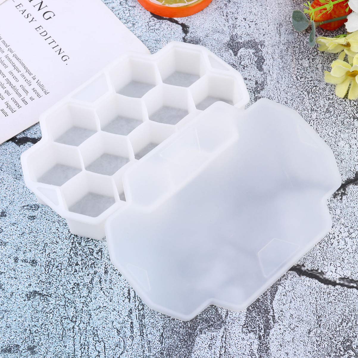 Hemoton 2-Pack 12-Cavity Honeycomb Ice Cube Trays with Lids - Whiskey Ice Molds, Silicone Ice Grids for Cocktails, Chocolate & DIY Ice Cream - Perfect for Freezer, Parties & Home Bars