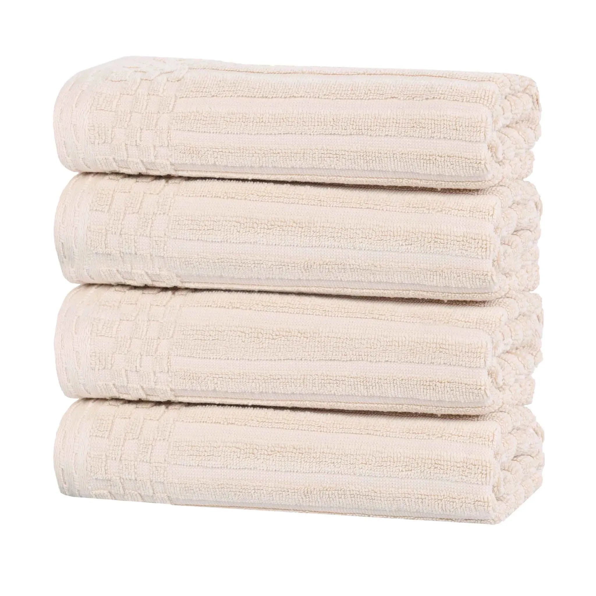 Premium Soho Ribbed Cotton Hand Towel Set - 4-Piece Ultra Absorbent Bath Towels for Kitchen, Bathroom & Gym - Soft & Quick-Drying