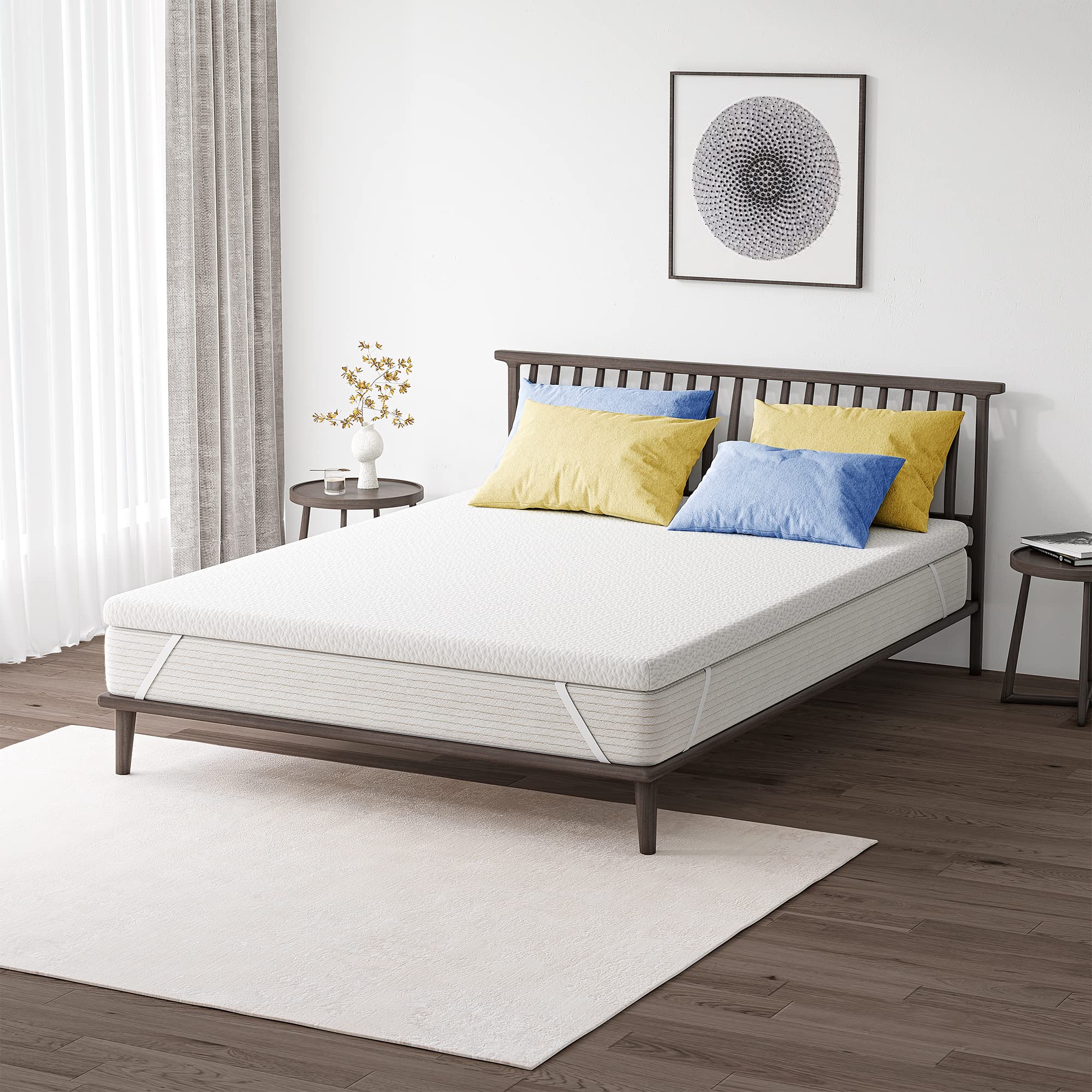Homhougo 3 Inch Queen Size Green Tea Memory Foam Mattress Topper with Zippered Bamboo Cover - Cloud-Like Soft Support for Back Pain Relief & Pressure Relief - Perfect for Guest Beds, Dorm Rooms & Home Comfort Upgrade