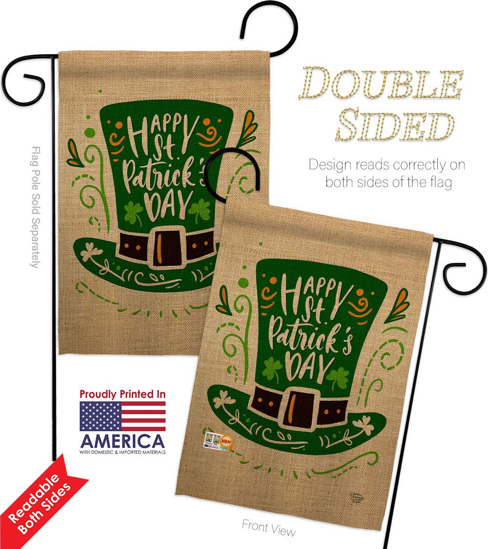 St Pat Hat Garden Flag Set - Double-Sided Irish Clover Decor for Yard & House