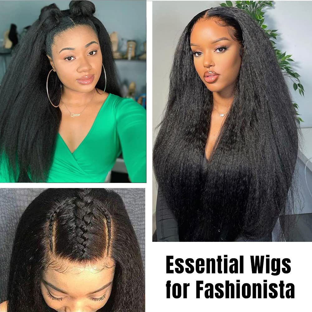 Selina 30 Inch U Part Wigs Human Hair - Kinky Straight Yaki Remy Human Hair Wig for Women | Afro Kinky Straight Glueless U Part Wig | Perfect for Daily Wear, Parties & Protective Styling