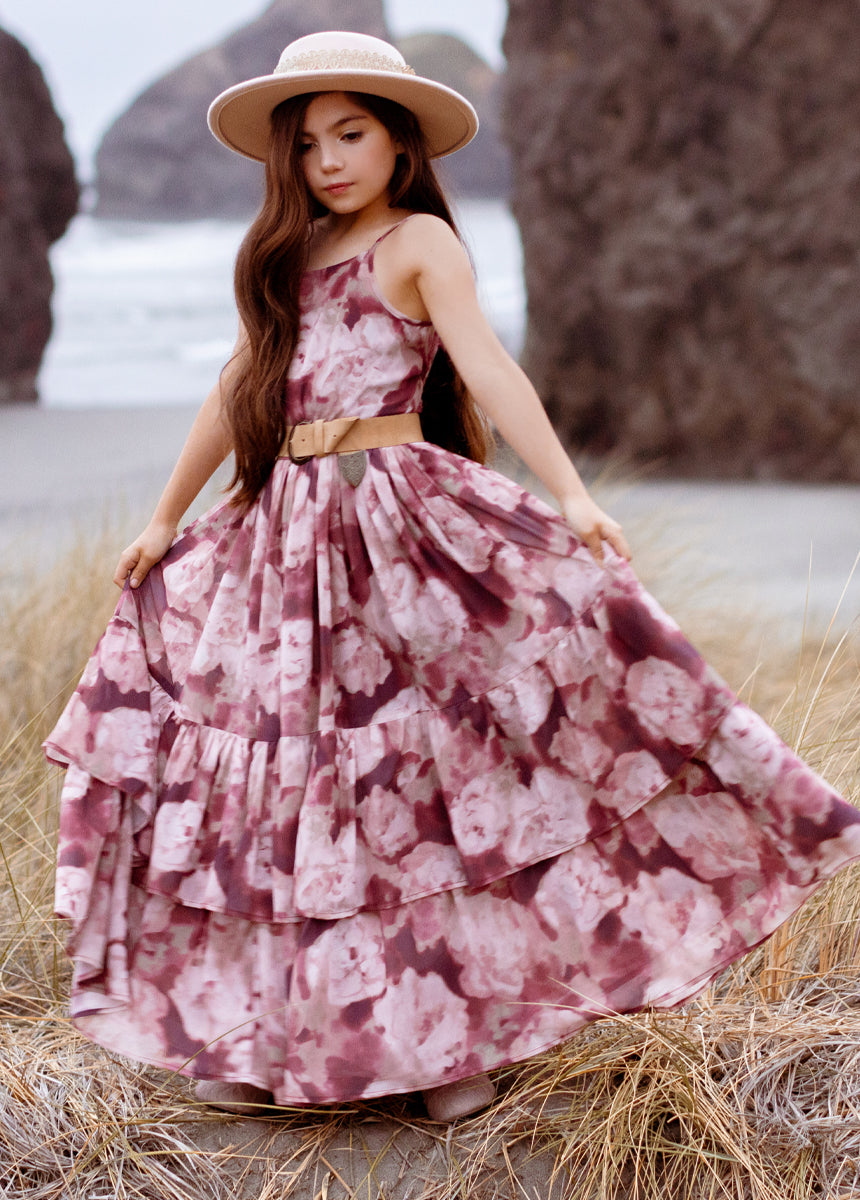 Catrin Dress in Warm Watercolor Floral Print - Elegant Summer Maxi Dress for Beach, Vacation & Casual Outings