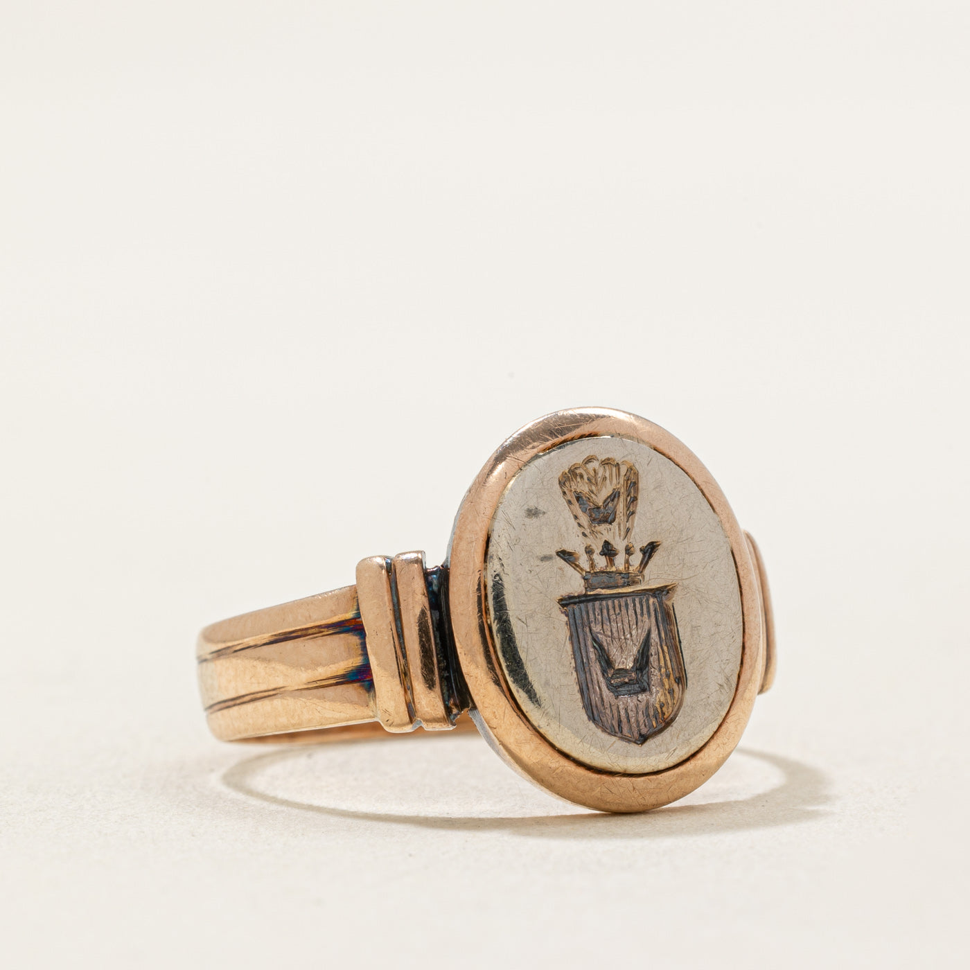 Vintage 14K Rose & White Gold Signet Ring with Polish Hallmark - Size 7.5 | Elegant Jewelry for Men & Women, Perfect for Weddings, Anniversaries & Formal Occasions