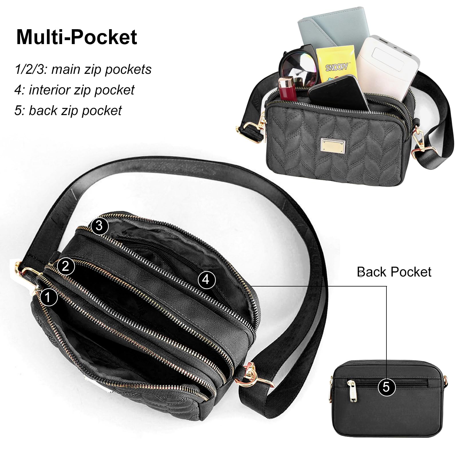 LassZone Women's Crossbody Bag with Multiple Pockets - Waterproof Nylon Shoulder Purse for Phone, Wallet & Essentials - Perfect for Travel, Shopping & Daily Use
