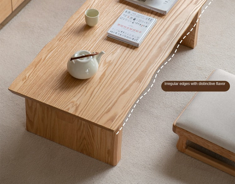 Handcrafted Live Edge Tea Table - Solid Oak & Birch Wood - Rustic Modern Coffee Table for Living Room, Lounge, or Office Decor
