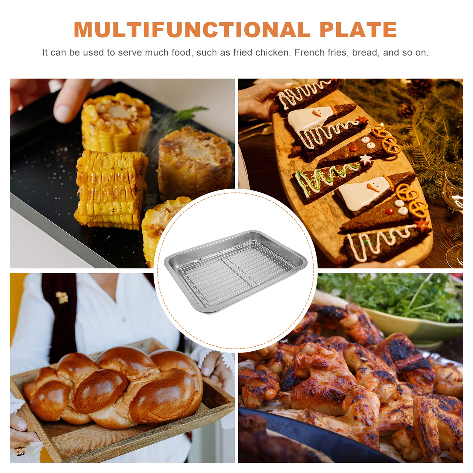 Hemoton Stainless Steel Oven Pan Set - 1 Piece Steel Grilling Net & Cooling Rack Plate for Baking, Roasting, BBQ - Perfect Kitchen Gadget for Home Cooks & Professional Chefs