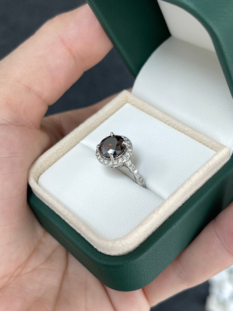 2.47tcw 14K Gold AIG Certified Natural Fancy Dark Brown Diamond & Diamond Halo Engagement Ring for Women - Perfect for Proposals, Anniversaries & Special Occasions